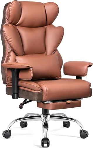 Miniatura 14 de BESTFAIR Silla de oficina grande y alta, silla ejecutiva de respaldo alto con reposapiés y soporte lumbar para personas pesadas, brazos ajustables