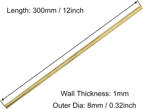 Miniatura 2 de Tubo redondo de latón, 0.315 in de diámetro exterior de 0.039 in de grosor de pared de 11.811 in de longitud, tubo recto sin costuras de metal