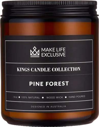 Velas perfumadas para hombres | Aroma de pino y cedro | Mecha de madera, larga duración, aromas masculinos | Vela de soja natural en frasco para el