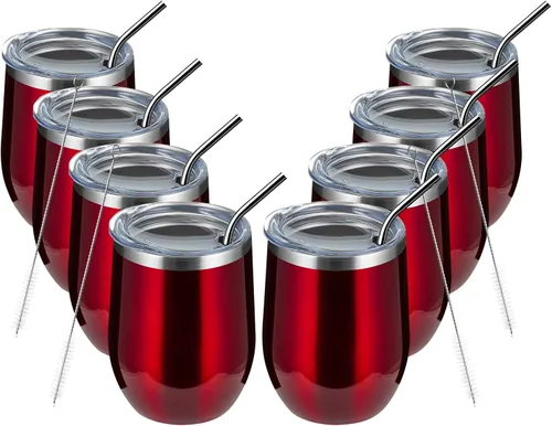 Miniatura 40 de MEWAY Vaso de vino sin tallo de 12 onzas con tapa, vaso de viaje de acero inoxidable con aislamiento de doble pared al vacío con popote, para Negro