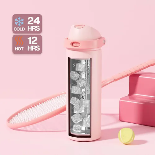 Miniatura 3 de POWCAN - Botella de agua aislada, 24 oz, tapa 2 en 1, boquilla de botón, popote abatible, a prueba de fugas, acero inoxidable, para portavasos