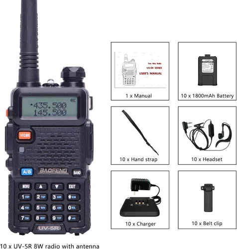 Miniatura 7 de Baofeng UV-5R - Radio bidireccional de doble banda, radioaficionado de mano de largo alcance, walkie talkies, paquete de 10 para adultos, gestión