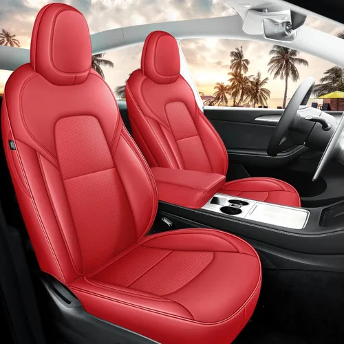 Miniatura 19 de Fundas de Asiento Negras para Tesla Model Y, Funda de Asiento de Coche Tesla de 12 Piezas, Impermeable, Cuero Nappa, Totalmente Envueltas, Negro