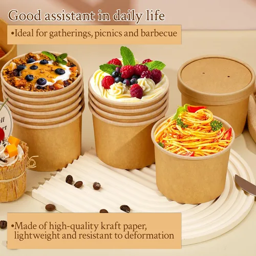 Miniatura 3 de Paquete de 50 recipientes de sopa de 12 onzas con tapas, cuencos de sopa de papel desechables, cuencos para llevar con tapas, cuencos de postre
