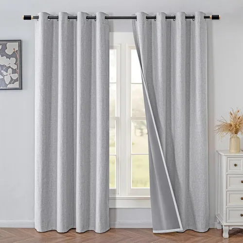 Miniatura 16 de IGEMAEVE Cortinas 100% opacas de 108 pulgadas de largo para dormitorio, juego de 2 paneles de cortinas opacas con bolsillo para barra y pestaña