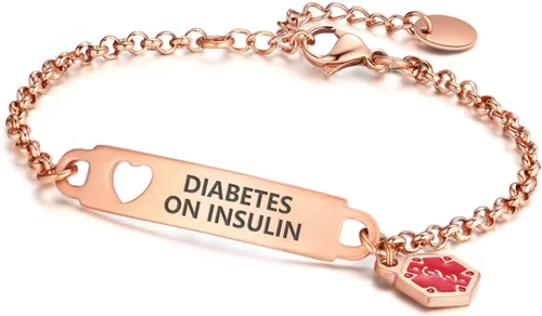 Miniatura 13 de Divoti Pulsera de identificación médica con grabado previo – Cadena simple Rolo de acero inoxidable plateado, resistente al agua con símbolo