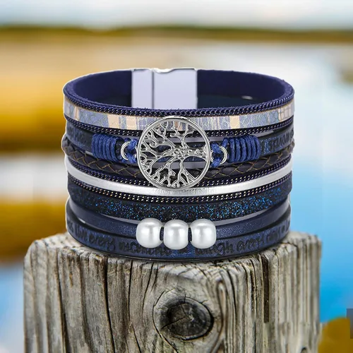 Miniatura 6 de Pulsera envolvente de cuero turquesa, pulseras de cuentas en capas para mujer, pulseras de plumas multicapa, pulsera bohemia occidental para mujer