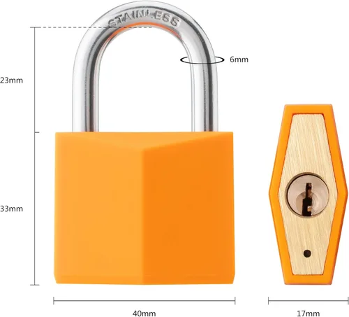 Miniatura 3 de Paquete de 12 cerraduras con llave igual, candado de latón cubierto naranja con grillete de acero inoxidable, cuerpo de bloqueo de 1-9/16 pulgadas