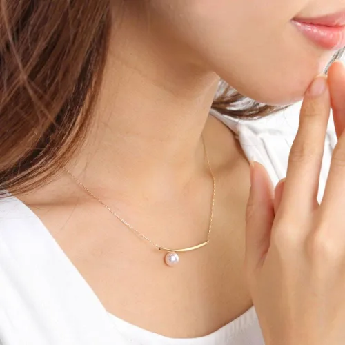 Miniatura 6 de Collar con colgante de perlas cultivadas Akoya japonés de 0.276 in para mujer con oro amarillo de 18 quilates Diseño elegante excelente regalo
