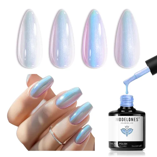 Miniatura 25 de Modelones Esmalte de uñas de gel ojo de gato arco iris con lentejuelas plateadas holográficas, esmalte de uñas de gel 9D con barra magnética, apto