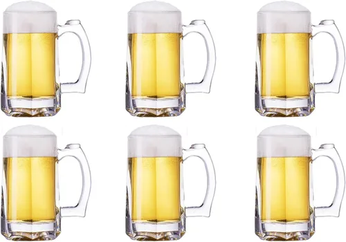 Miniatura 9 de Juego de 2 tazas de cerveza pesadas, tazas de vidrio de 12.5 onzas con asa, vasos de cerveza para congelador, vasos de cerveza de 12.5 fl oz, jarra
