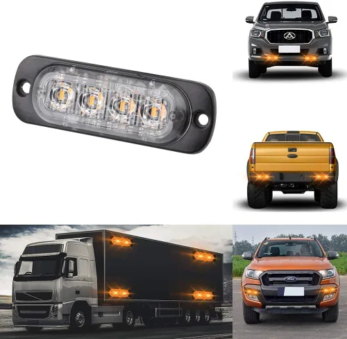Miniatura 6 de Barra de luz estroboscópica de 4 piezas, 4 LED, ámbar, ultra delgada, con función de sincronización, para coche o camión, luz de emergencia