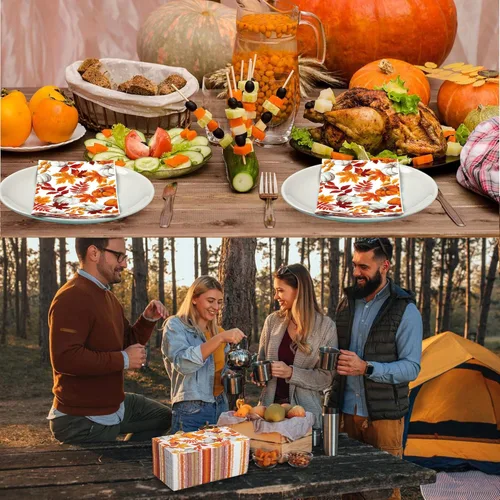 Miniatura 7 de 120 servilletas de papel de otoño con hojas de arce y calabaza, servilletas decorativas de otoño, toallas de mano desechables para Acción