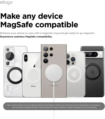Miniatura 2 de elago Anillo magnético compatible con accesorios MagSafe, paquete de 2 anillos magnéticos para iPhone 17/16/15/14/13/12/11, serie Galaxy, guía