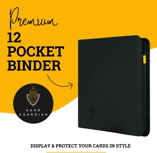 Miniatura 2 de Card Guardian - Carpeta de 12 bolsillos con cierre para 480 tarjetas de juegos de cartas coleccionables TCG (Negro) Yugioh MTG Carpeta de tarjetas