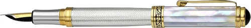 Miniatura 20 de Xezo Bolígrafo Maestro, punta media. Plata de ley 925 maciza y nácar negro con chapado en platino puro. Hecho a mano, edición limitada, serializado.