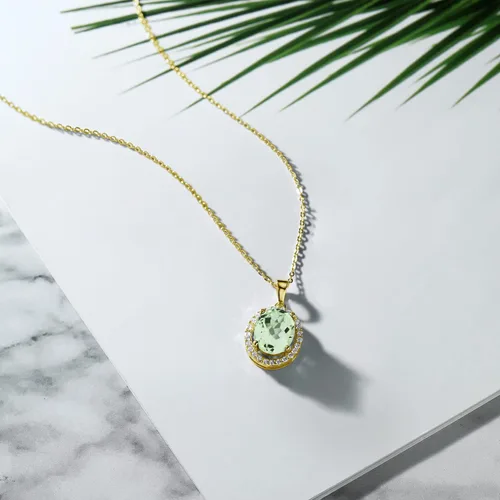 Miniatura 58 de Gem Stone King Collar con colgante de plata chapada en oro amarillo de 18 quilates de 0.433 x 0.354 in con piedra natal ovalada para mujer