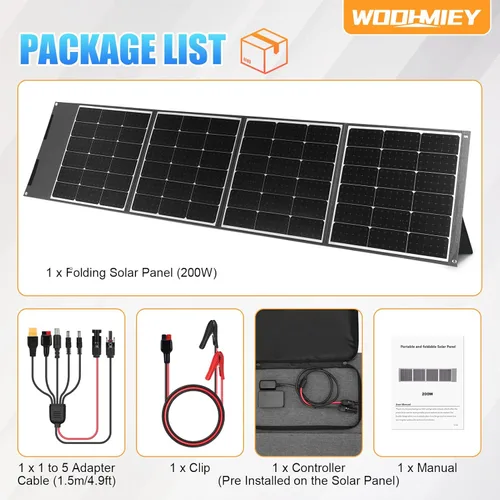 Miniatura 7 de Kit de panel solar plegable portátil de 200 W, cargador solar flexible de alta eficiencia con tasa de conversión del 24%, con soporte y controlador
