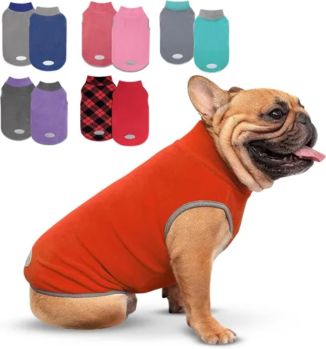 Miniatura 10 de cyeollo Paquete de 2 suéteres elásticos de forro polar para perro, chaqueta reflectante de invierno para perros, suéteres para perros medianos