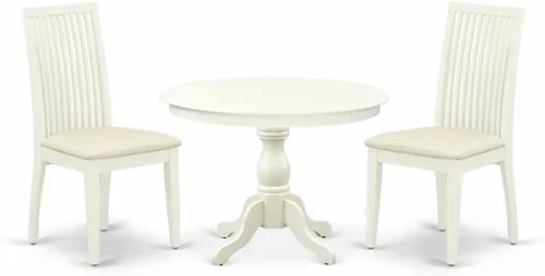East West Furniture HBIP3-LWH-C Hartland - Juego de comedor de 3 piezas para espacios pequeños, contiene una mesa redonda con pedestal y 2 sillas de