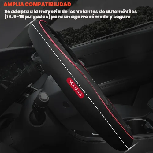 Miniatura 2 de Ouzorp Funda universal para volante de automóvil, de piel de microfibra con forro antideslizante, 14.5-15 pulgadas, color negro con línea roja