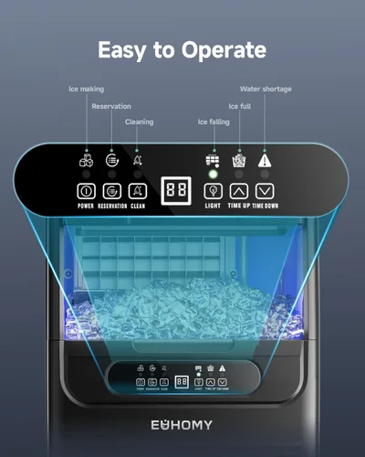 Miniatura 4 de EUHOMY Máquina comercial para hacer hielo, 70 libras/24 horas, 36 cubitos de hielo en 8-12 minutos, máquina de hielo debajo del mostrador con filtro