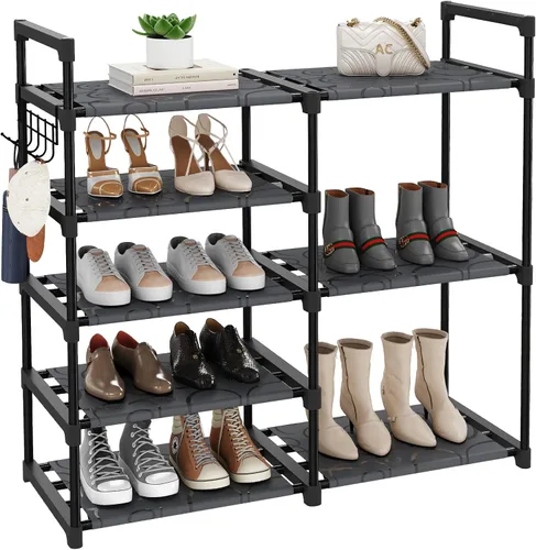 Miniatura 8 de CSXGBAB Organizador de zapatos, soporte grande de 5 niveles para zapatos con ruedas, fácil de llevar, estante alto de almacenamiento de zapatos