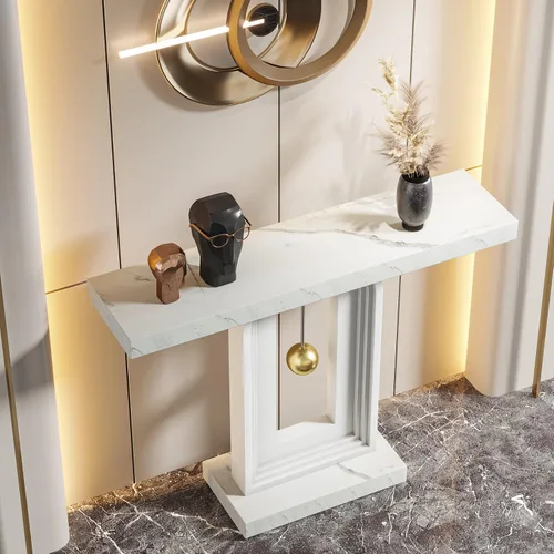 Miniatura 6 de Tribesigns Mesa consola moderna, mesa de sofá de mármol sintético de 40 pulgadas, mesa de entrada contemporánea con base en forma de péndulo