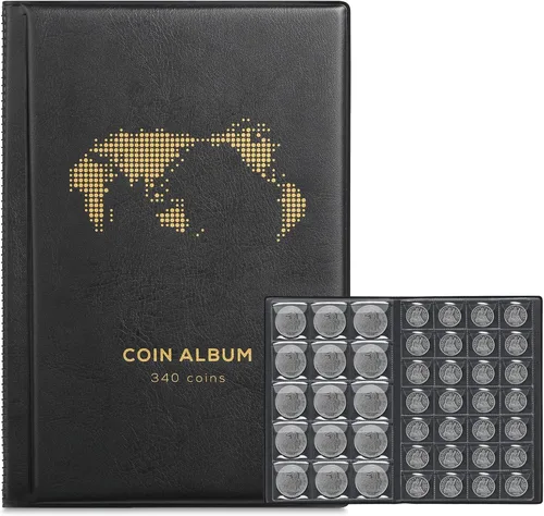 Álbum de Monedas para Coleccionistas, 340 Fundas, Libro Organizador de Monedas, Caja de Exhibición y Almacenamiento, Suministros para Organizar