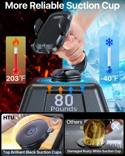 Miniatura 5 de HTU Soporte para teléfono de automóvil de grado militar real [clip de succión y ventilación más fuerte mejorado 2026] Soporte de teléfono celular