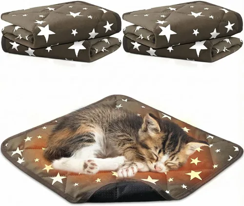 Miniatura 18 de Namalu Paquete de 4 Camas Autocalentables para Gatos, Alfombrilla Autocalentable para Gatos con Patrón de Estrella, Almohadilla Suave para Jaula