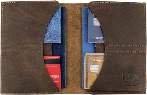 Miniatura 5 de Hide & Drink, Organizador de pasaporte doble de cuero hecho a mano de cuero de grano completo, Bourbon Marrón, Cartera de viaje