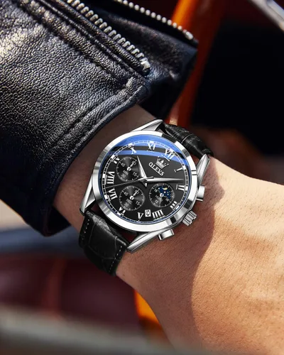 Miniatura 4 de OLEVS Reloj para hombre cuero marrón moda cronógrafo reloj luminoso impermeable casual relojes de pulsera
