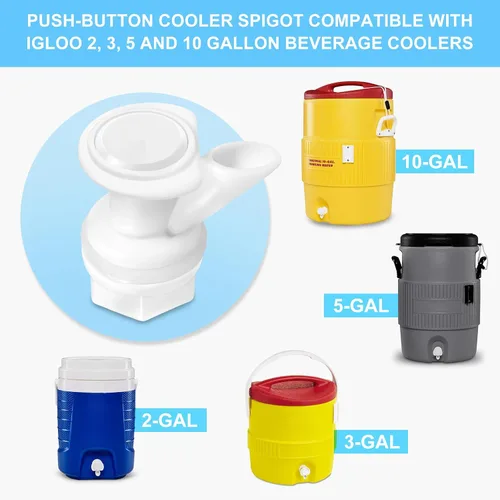 Miniatura 3 de 5 piezas de repuesto de espiga de agua con botón pulsador, compatible con enfriadores de bebidas Igloo de 2, 3, 5 y 10 galones, piezas de repuesto