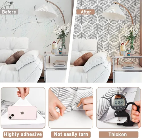 Miniatura 4 de MelunMer Papel Tapiz Moderno Gris Despegar y Pegar Boho Papel de Contacto para Gabinetes/Cajones 590 Pulg L 17.3 Pulg A Papel Tapiz Autoadhesivo