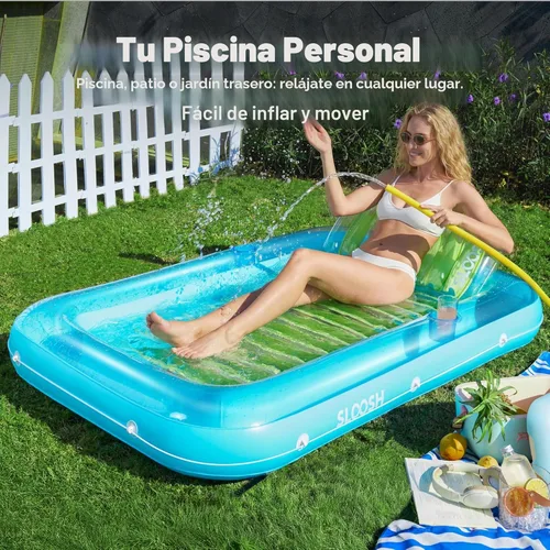 Miniatura 3 de Flotador inflable de bronceado para piscina Sloosh, 70" x 46" flotadores de piscina para adultos con almohada, 4 en 1 balsa de baño de sol flotante