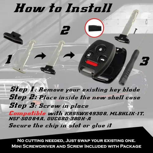 Miniatura 5 de No se requiere corte - Funda y almohadilla para llavero de entrada sin llave para Honda 2003-2012 Accord / 2006-2013 Civic EX / 2009-2015 Pilot