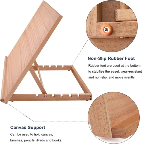 Miniatura 4 de Tablero Grande de Dibujo y Bocetos para Artistas, Mesa de Dibujo Caballete de Madera Ajustable de 6 Posiciones, 24.8" L x 16.5" A (A2) Caballete