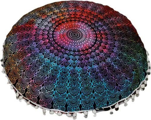 Miniatura 20 de CRAFT KALA Funda de cojín redonda de 22 pulgadas, diseño de mandala bohemio, para meditación, para sala de estar, sala de yoga, hogar, dormitorio