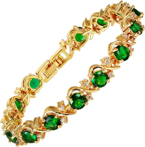 RIZILIA Pulsera de tenis Blossom y circonita cúbica de corte redondo 6 colores disponibles en chapado en oro amarillo, 7 pulgadas