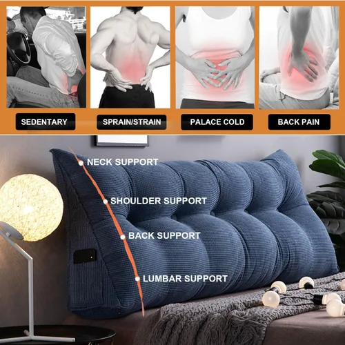 Miniatura 4 de Almohada triangular de cuña, respaldo de cabecera de vellón, cojín grande para reposo en cama, almohadas de lectura, almohada de apoyo de Azul