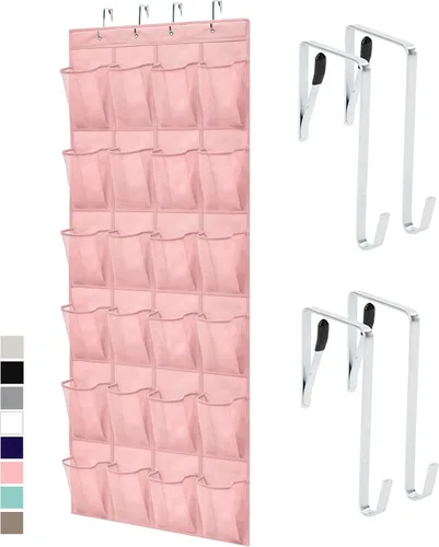 Miniatura 18 de Gorilla Grip - Zapatero para colgar en la puerta, 24 bolsillos de malla para sostener hasta 40 libras, organizador para parte trasera del armario