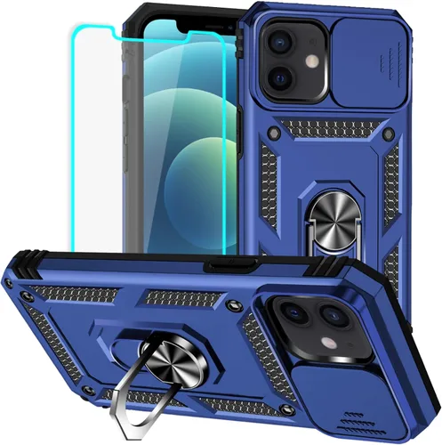 Miniatura 16 de HNHYGETE Funda para iPhone 12 / iPhone 12 Pro con protector de pantalla: [grado militar de 20 pies probada en caídas] anillo a prueba de golpes