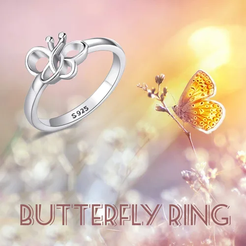 Miniatura 6 de HUKKUN Anillos de serpiente, perezoso, gato, conejo, mariposa para niñas, plata de ley 925, bonitos anillos apilables de animales, joyería, regalo