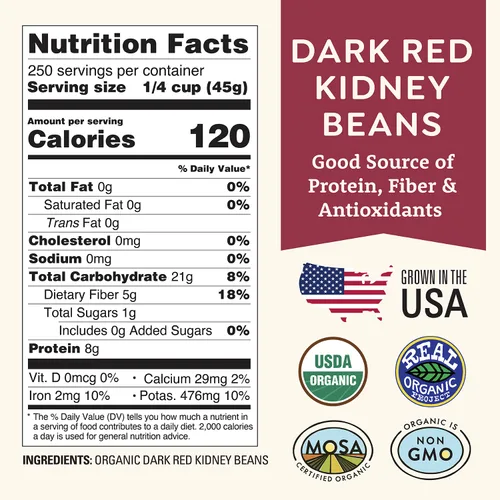 Miniatura 2 de Frijoles rojos oscuros secos orgánicos de 25 libras a granel, sin OMG, USDA orgánico, cultivados a partir de suelo regenerativo, certificado limpio