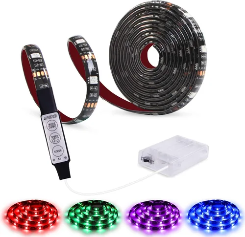 Tira de luces LED con pilas, tira de luces LED RGB con mini controlador, impermeable, tira de luces LED con batería, luces LED que cambian de color,
