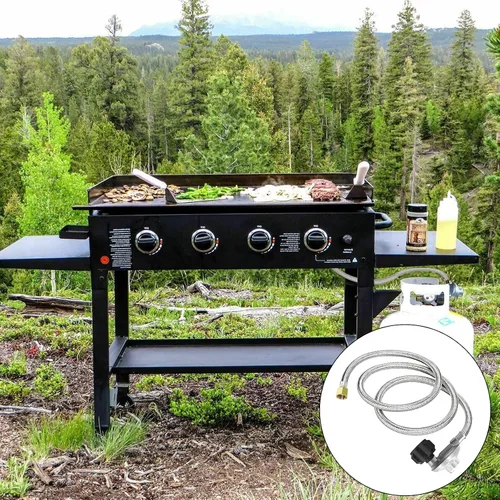Miniatura 5 de Regulador de propano y manguera para piezas de repuesto universales de regulador de parrilla, manguera trenzada de acero inoxidable de 4 pies