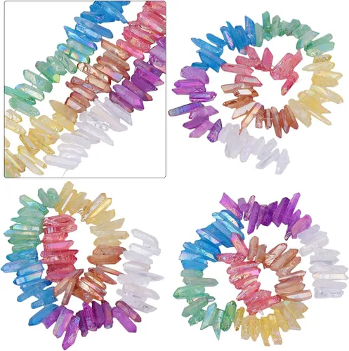 Miniatura 2 de rockcloud Rock Crystal Points - Palos de cuarzo transparente con revestimiento de titanio, cuentas sueltas perforadas en la parte superior de 15