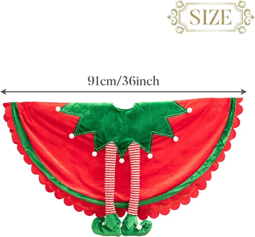 Miniatura 5 de Valery Madelyn Falda de Árbol de Navidad de Elfo para Decoraciones de Árbol, 36 Pulgadas de Tela Encantadora Roja Verde Pequeña Falda de Árbol