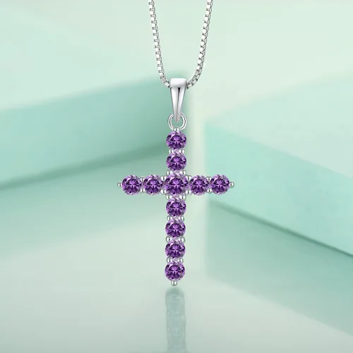 Miniatura 4 de STARCHENIE Collar de cruz de plata de ley con colgante de crucifijo con piedras preciosas para mujer